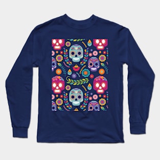 Mexican floral with skull Long Sleeve T-Shirt